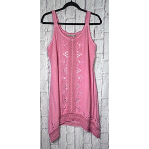 Raga Sun Embroidered Sequin Slip Dress Y2K Core asymmetrical Hem Pink Size L